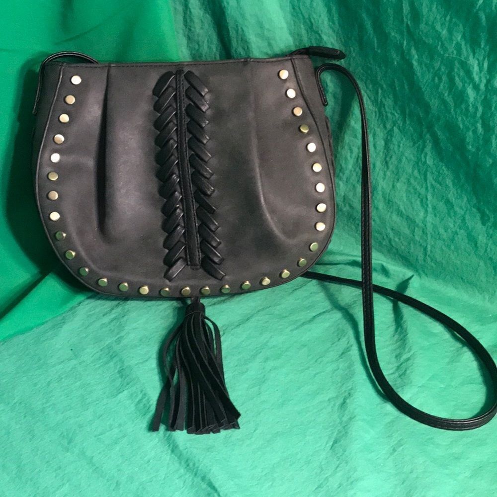 Black Studded Lionel Crossbody - Black, gold studs